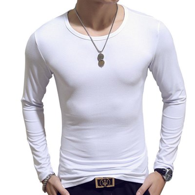 Trendy Brand Erkek Sıfır Yaka Uzun Kollu Tişört Beyaz
