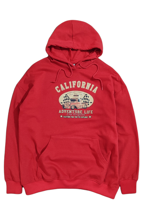 California Kapşonlu Erkek Kırmızı Sweatshirt
