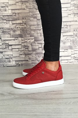 Erkek Yüksek Taban Sneakers Spor Ayakkabı Kırmızı Beyaz