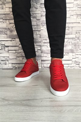 Erkek Yüksek Taban Sneakers Spor Ayakkabı Kırmızı Beyaz